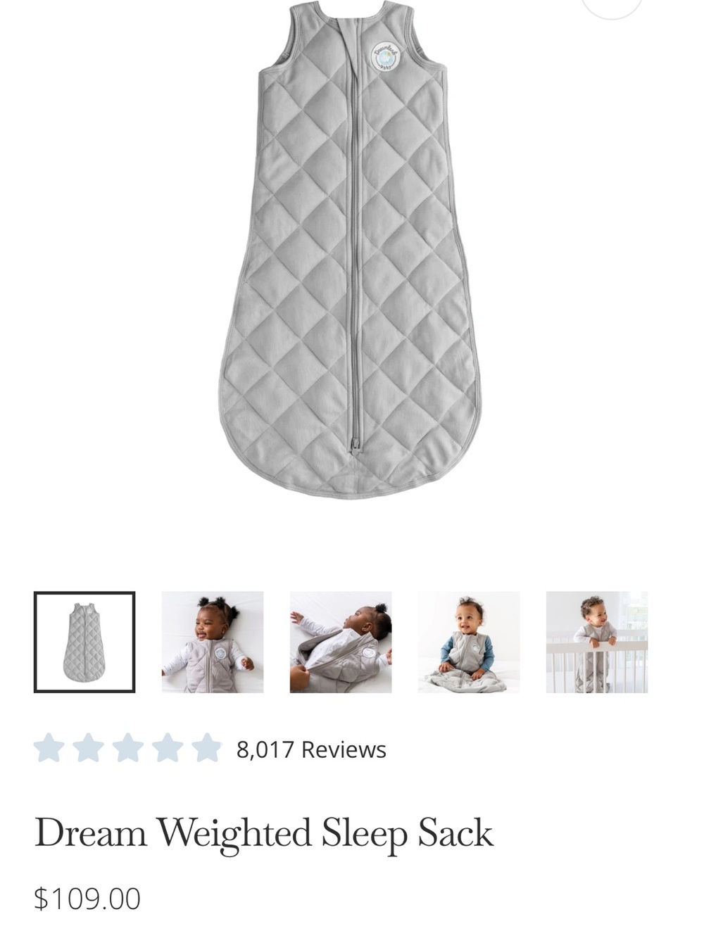 Love to Dream Quilted Sleep Sack in Light Gray